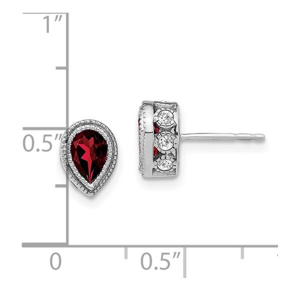 14k White Gold Pear Garnet & Diamond Earrings